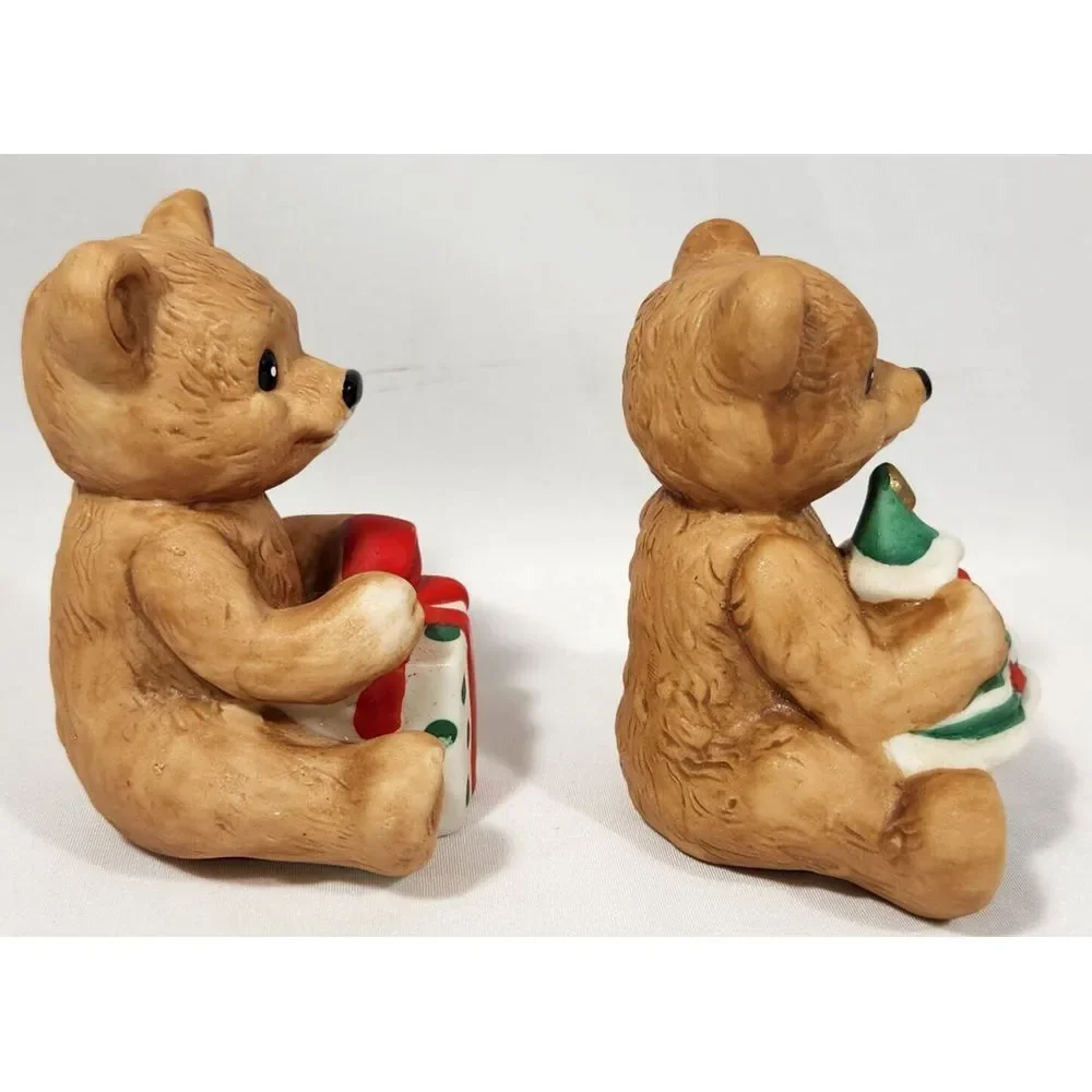 set of 2 vintage‎ HOMCO Home Interiors Christmas BEARS ceramic Tree Present 1986